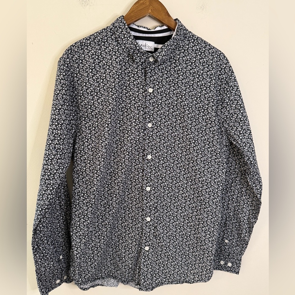 Haiku Collective black & white Floral Long Sleeve button up casual Shirt SZ XL
